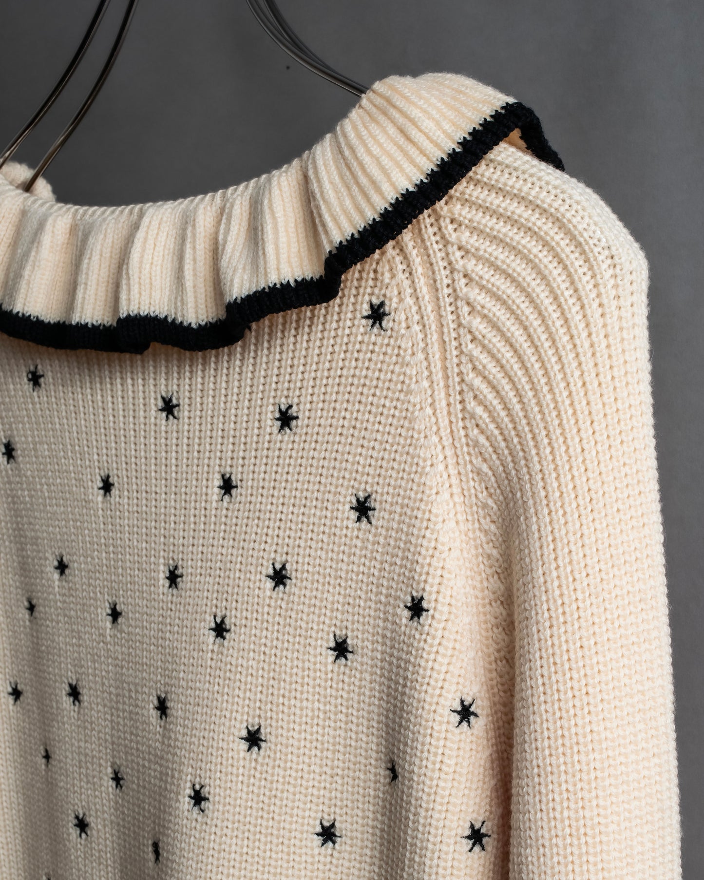 "Christian Dior" Star print frill detail cable knit tunic pullover