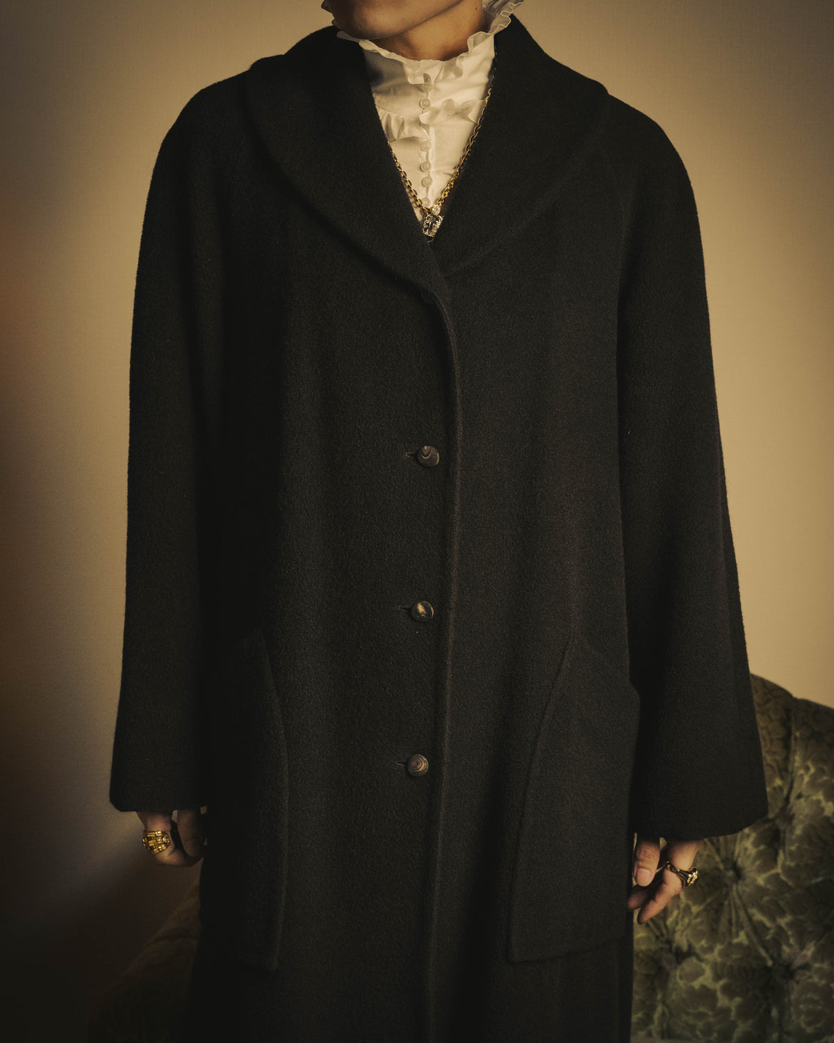-SPECIAL- "Salvatore Ferragamo" 90's-00's Alpaca wool oversized shawl collar long coat