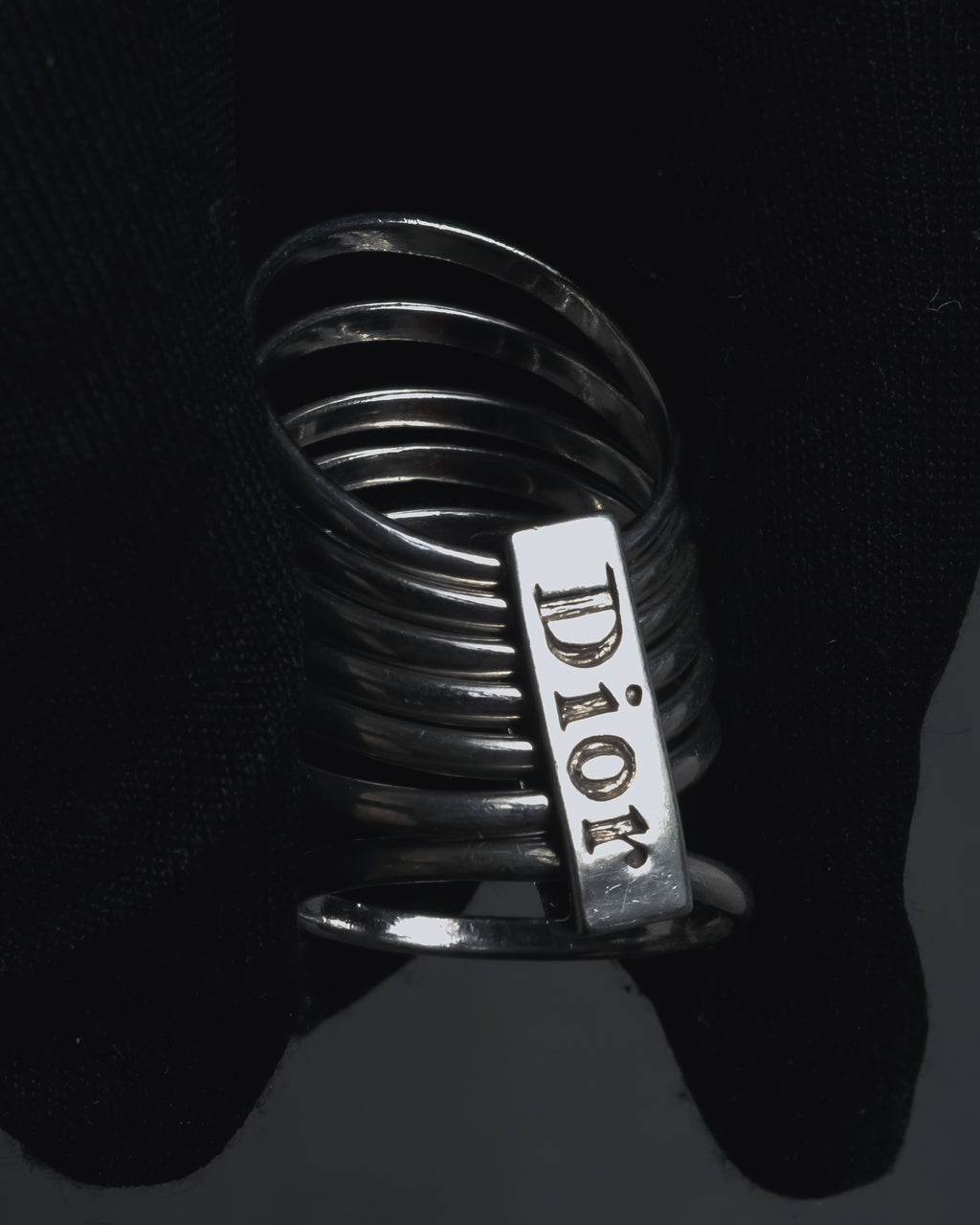 "Christian Dior" 00’s stacked wire silver 925 logo plate ring