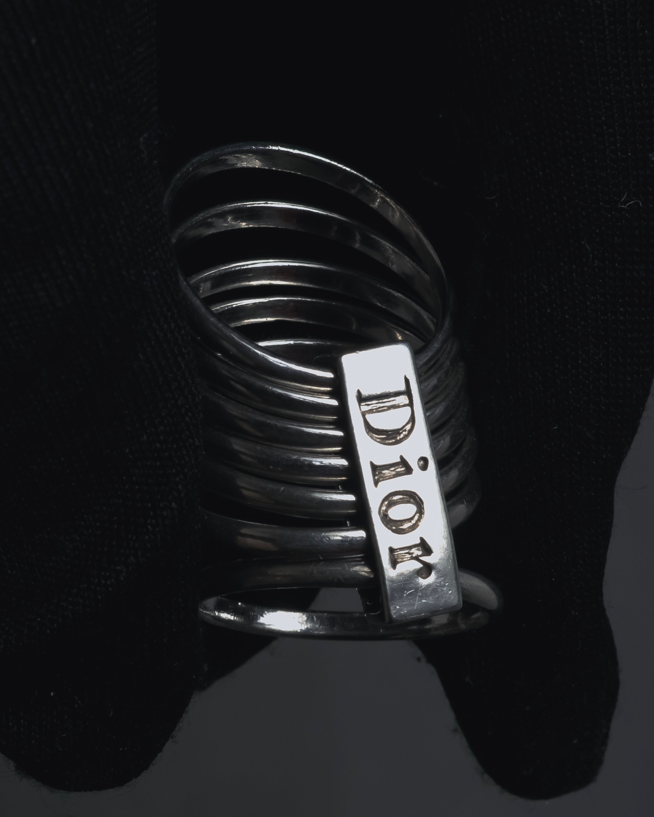 "Christian Dior" 00’s stacked wire silver 925 logo plate ring