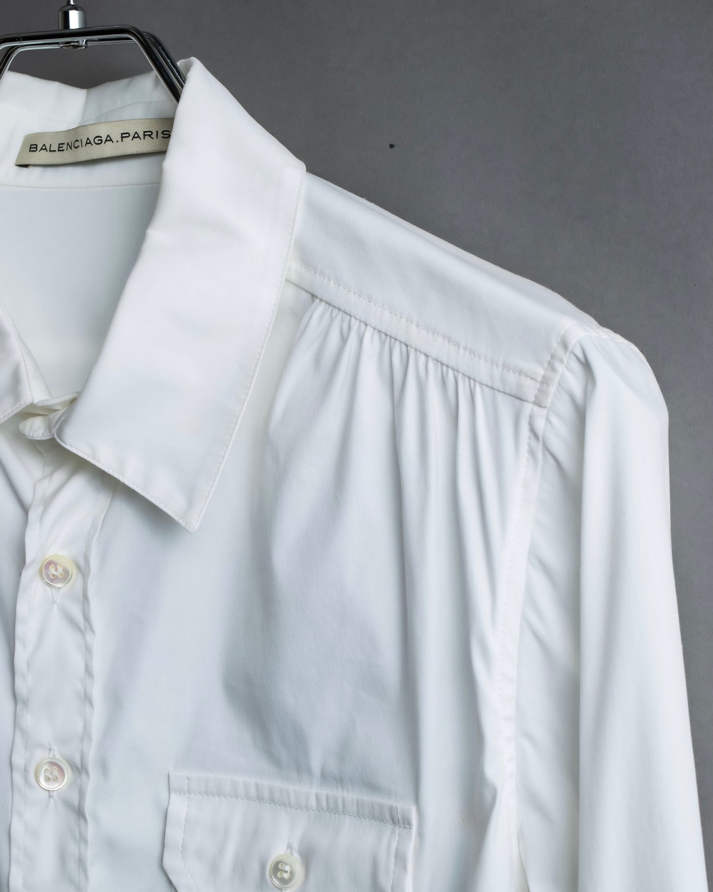 "BALENCIAGA" Gathered design box cut white shirt