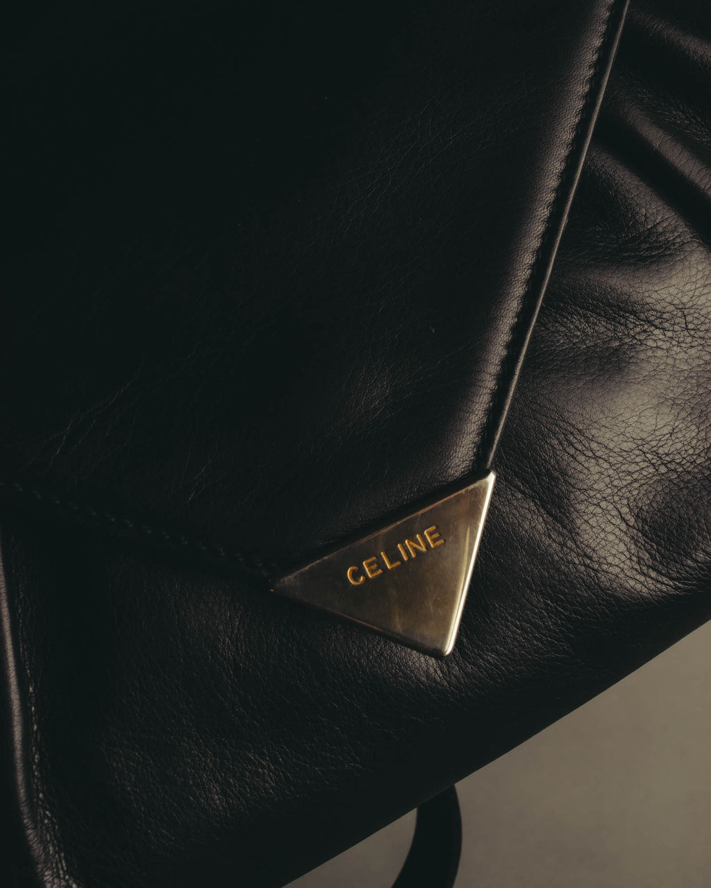 "CELINE" 70's-80's Classic black leather shoulder bag