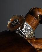 "CHANEL" Camellia motif rhinestone logo design ring