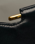 -SPECIAL- “HERMÈS” 80’s-90’s Camargue black leather and canvas shoulder bag