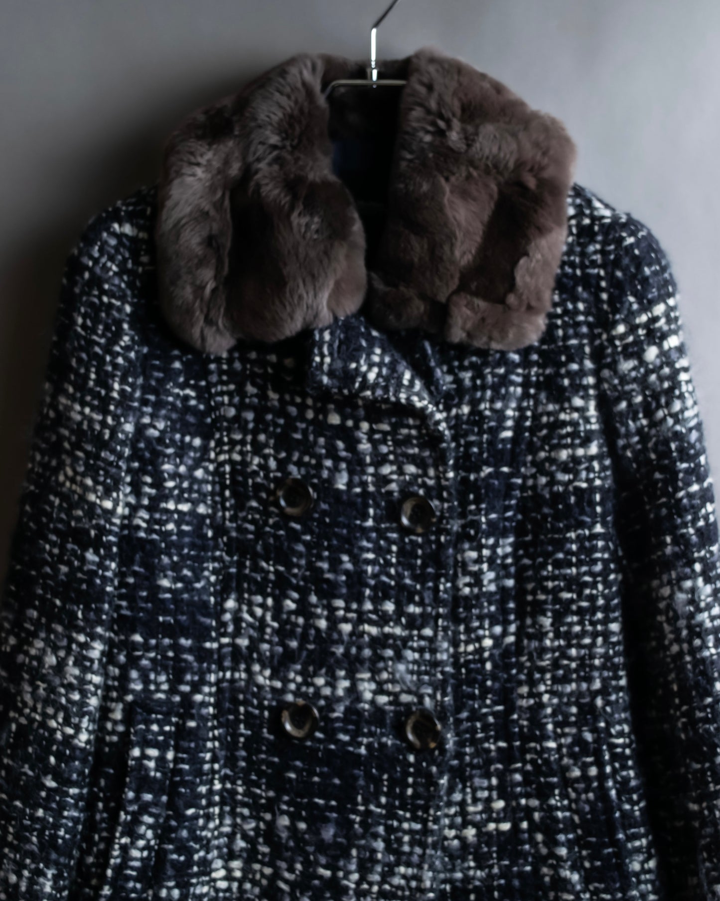 "Weekend Max Mara" Fur trimmed design collar tweed flare coat