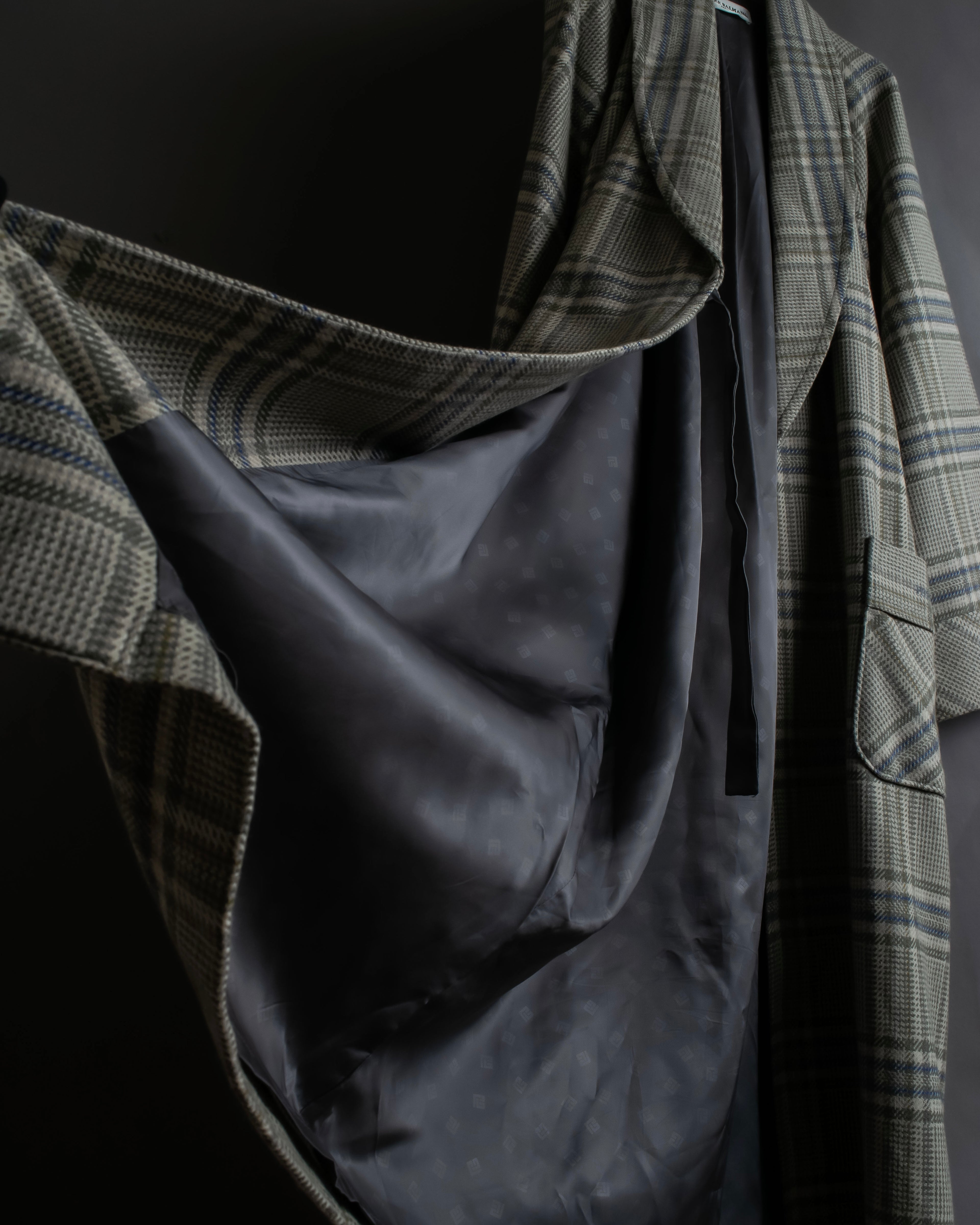 "PIERRE BALMAIN" Glen check belted gown coat
