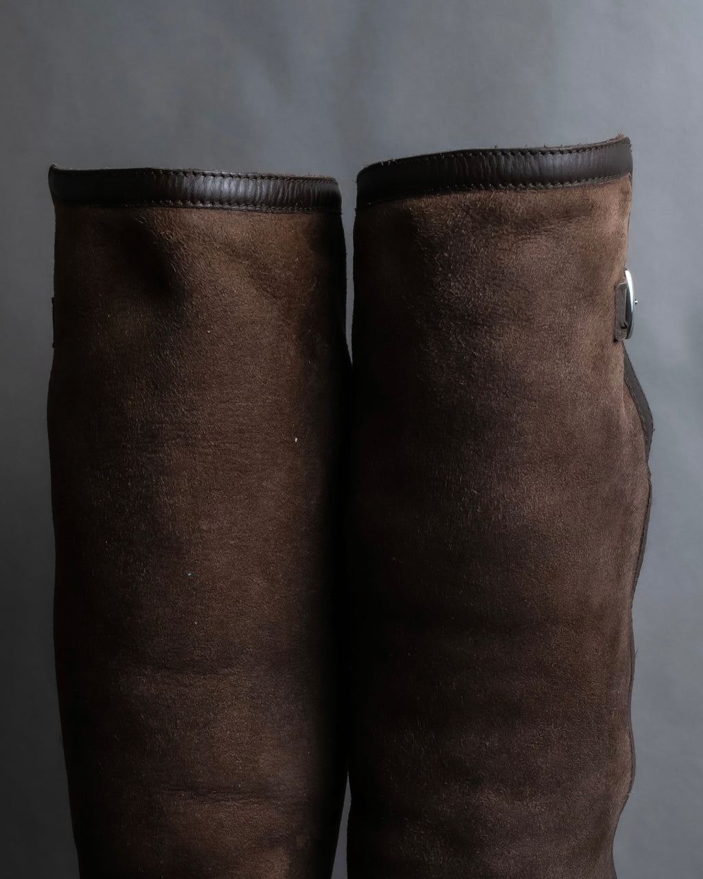 "HERMES" Shearling lining leather combination long boots