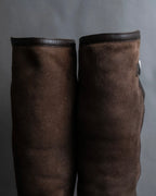 "HERMES" Shearling lining leather combination long boots