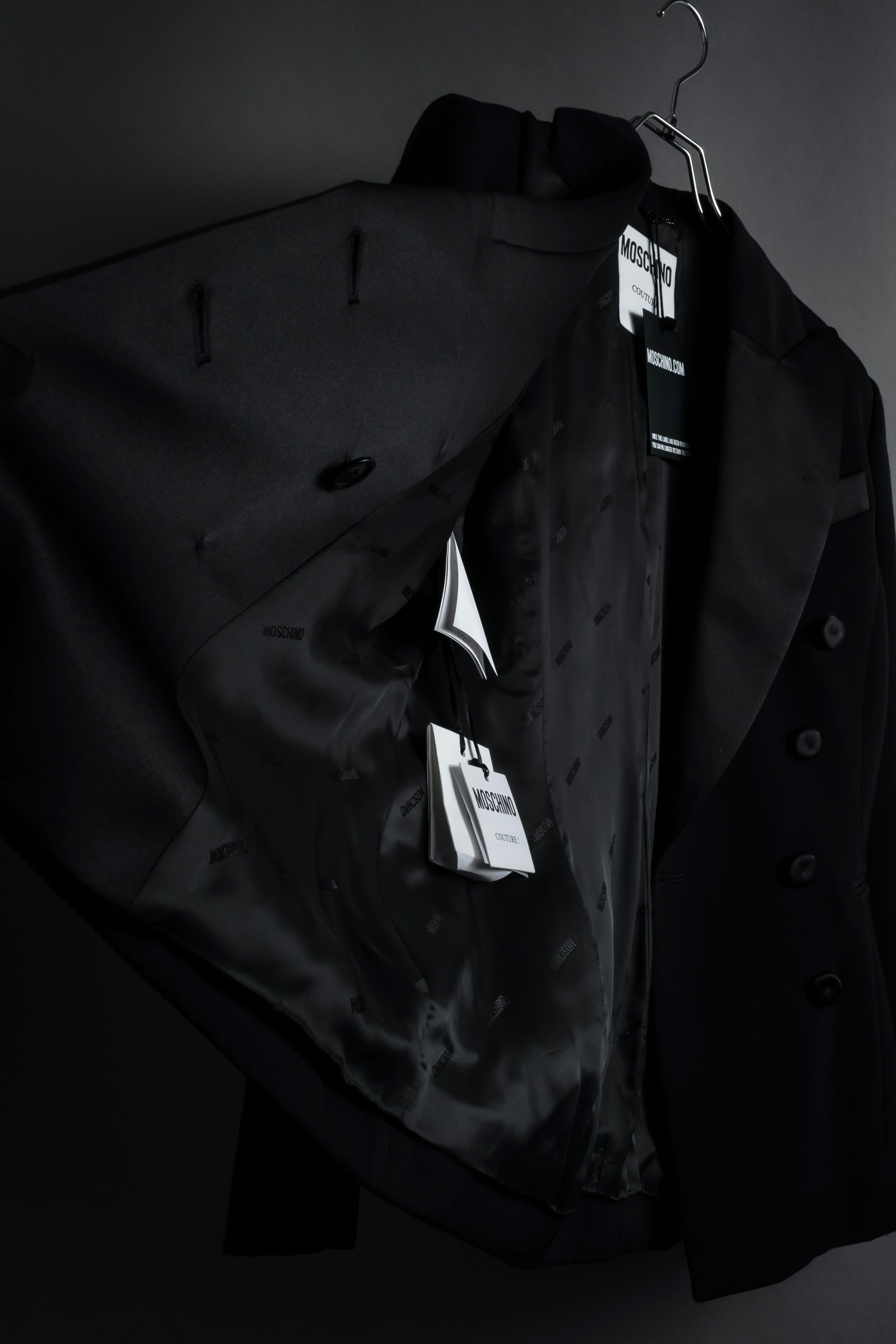 “MOSCHINO” Satin lapel double-breasted tuxedo jacket