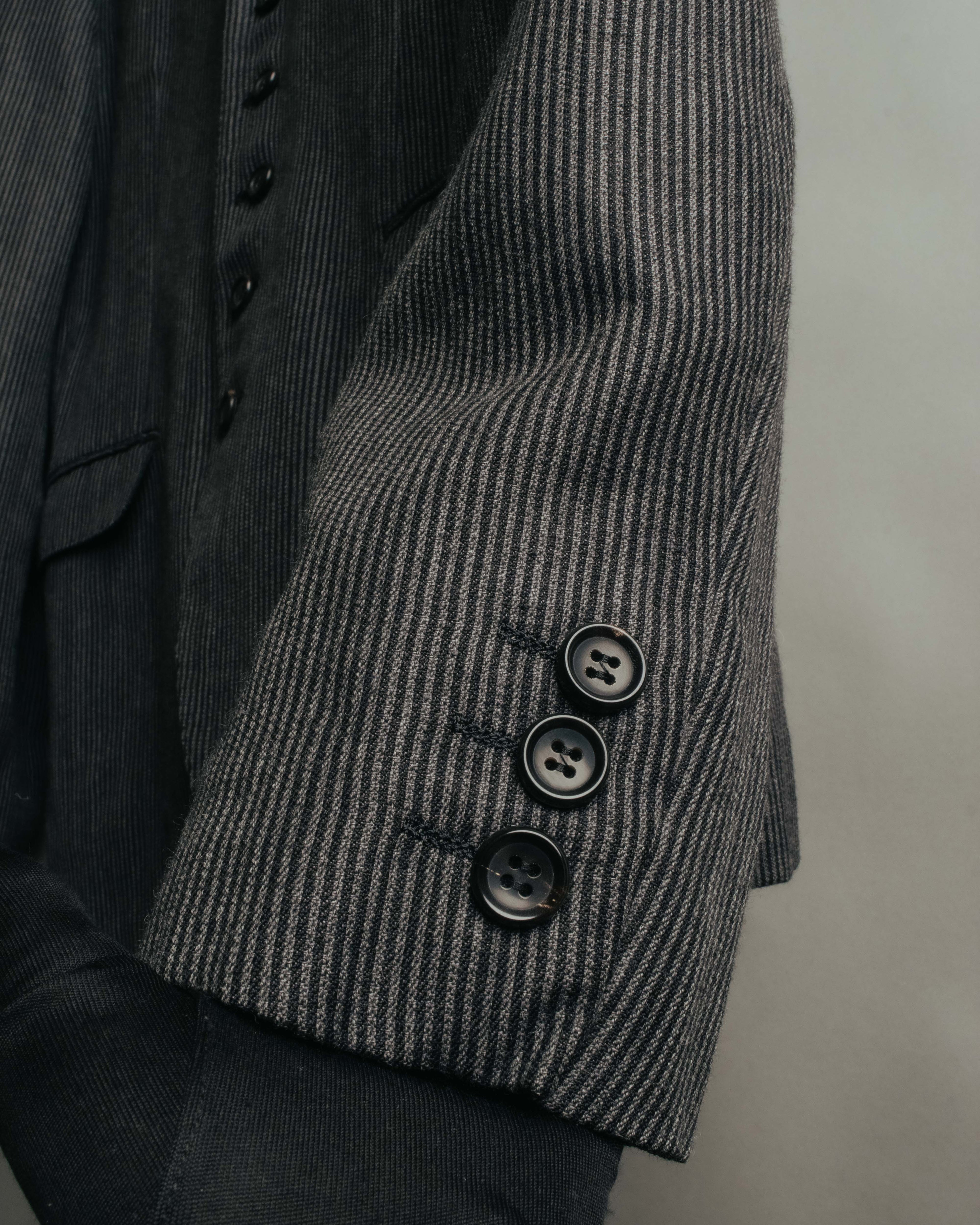 "COMME des GARÇONS HOMME" 10SS Vintage multi-button hickory stripe linen wool jacket