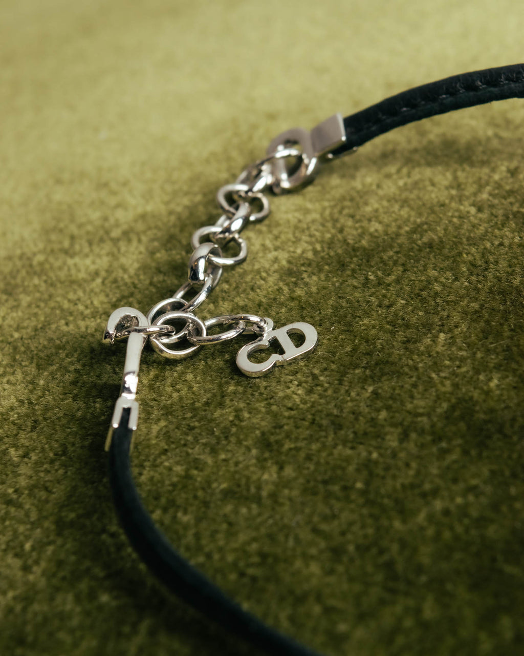 "Christian Dior" Ribbon charm leather cord choker necklace