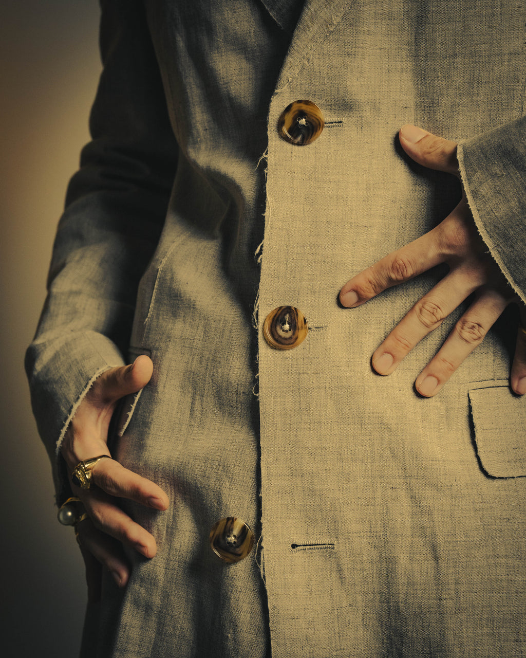 -SPECIAL- “Maison Martin Margiela” 2014SS raw-edge linen tailored jacket