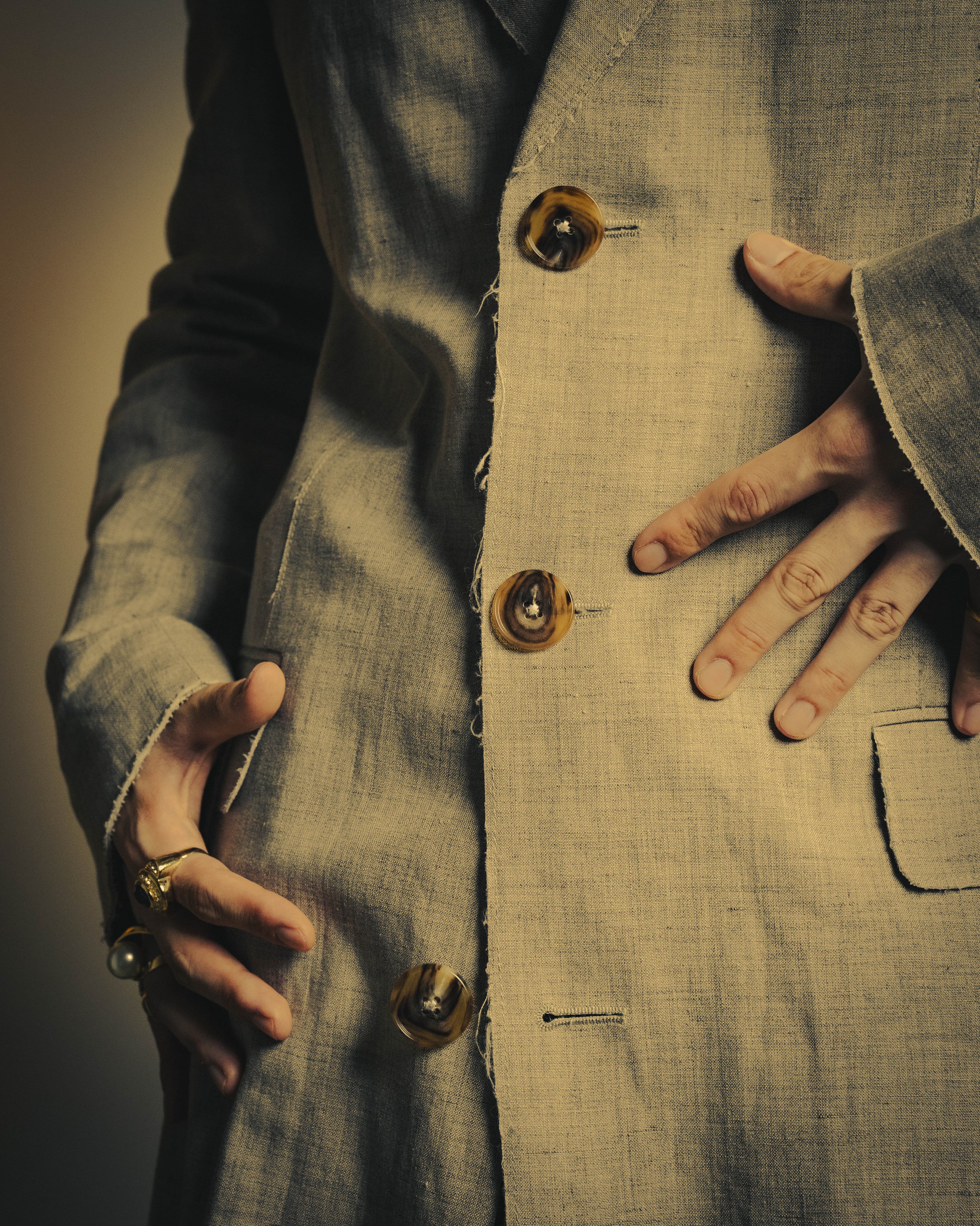 -SPECIAL- “Maison Martin Margiela” 2014SS raw-edge linen tailored jacket