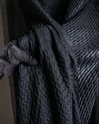 "GIORGIO ARMANI" Waffle low gauge knit fringe design stole