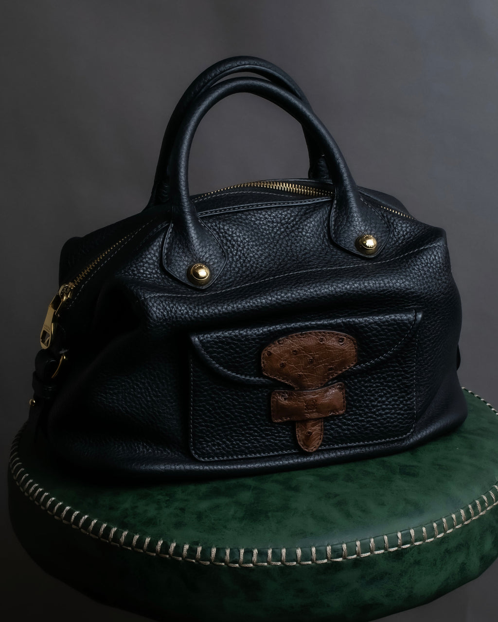 "LOEWE" Flap pocket design ostrich leather bag
