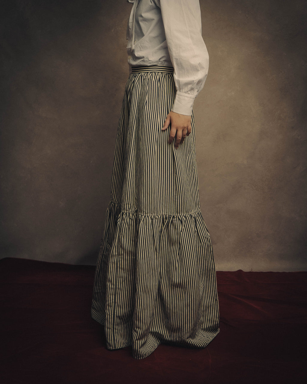 -SPECIAL- “Christian Dior” 2021 cruise striped linen silk tiered skirt