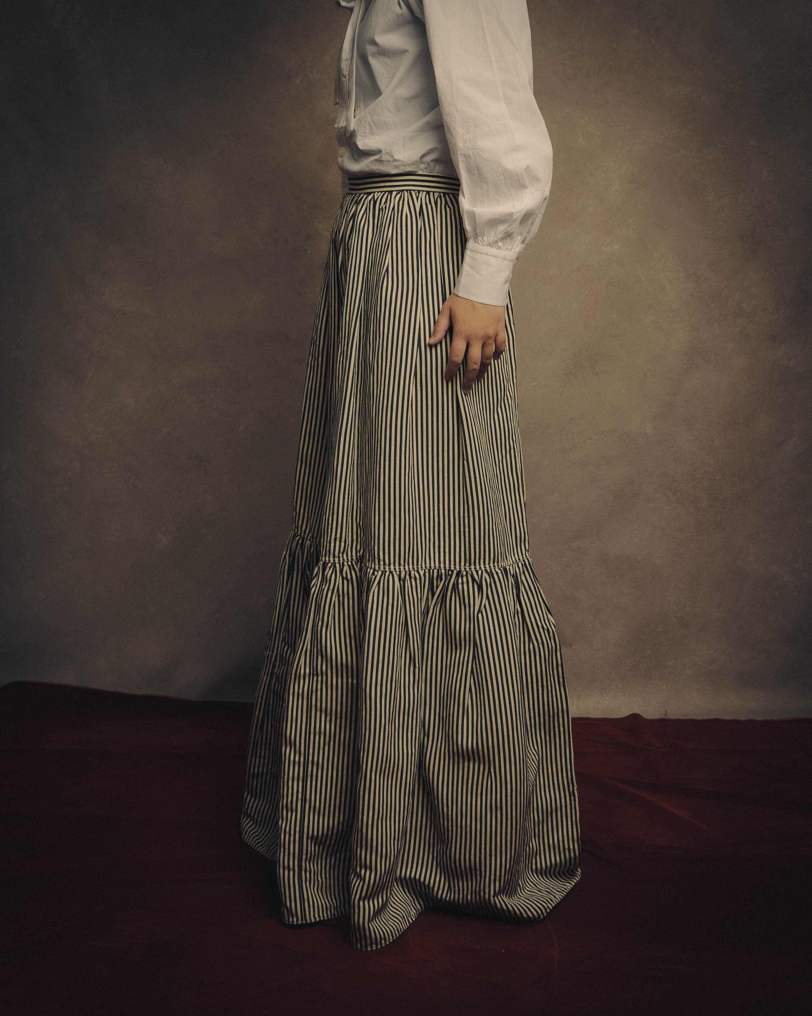 -SPECIAL- “Christian Dior” 2021 cruise striped linen silk tiered skirt
