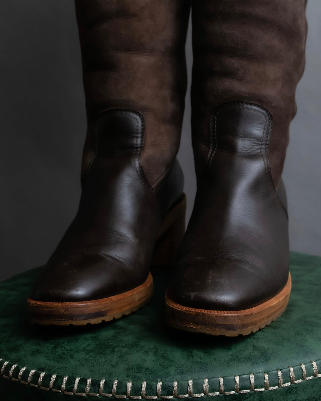 "HERMES" Shearling lining leather combination long boots