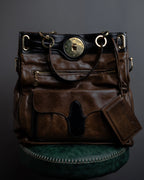 "BALENCIAGA" Gold turn lock design leather combination bag