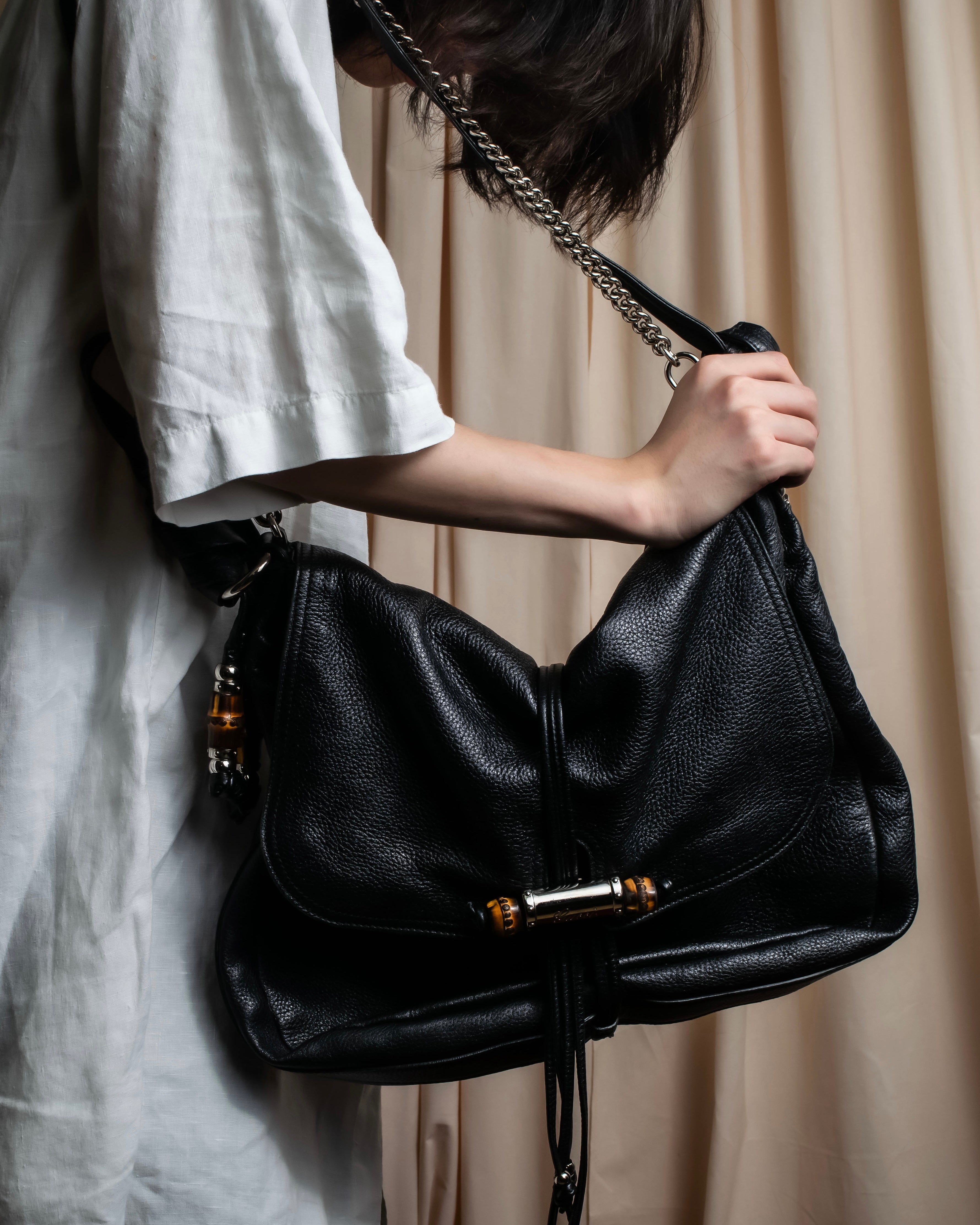 "GUCCI" Bamboo design combination chain shoulder leather bag