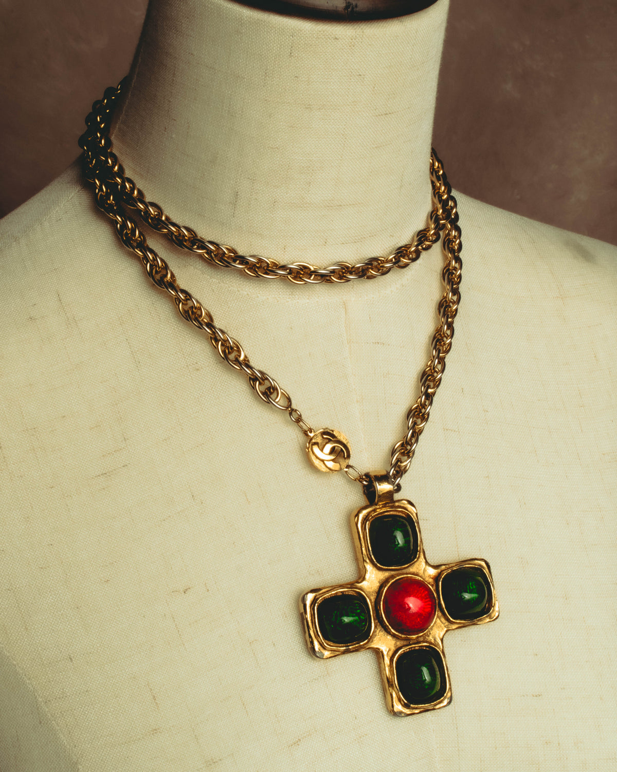 –SPECIAL– "CHANEL" 80's Gripoix Byzantine cross pendant necklace