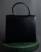 "CELINE" 80's-90's Square silhouette gold parts design leather hand bag