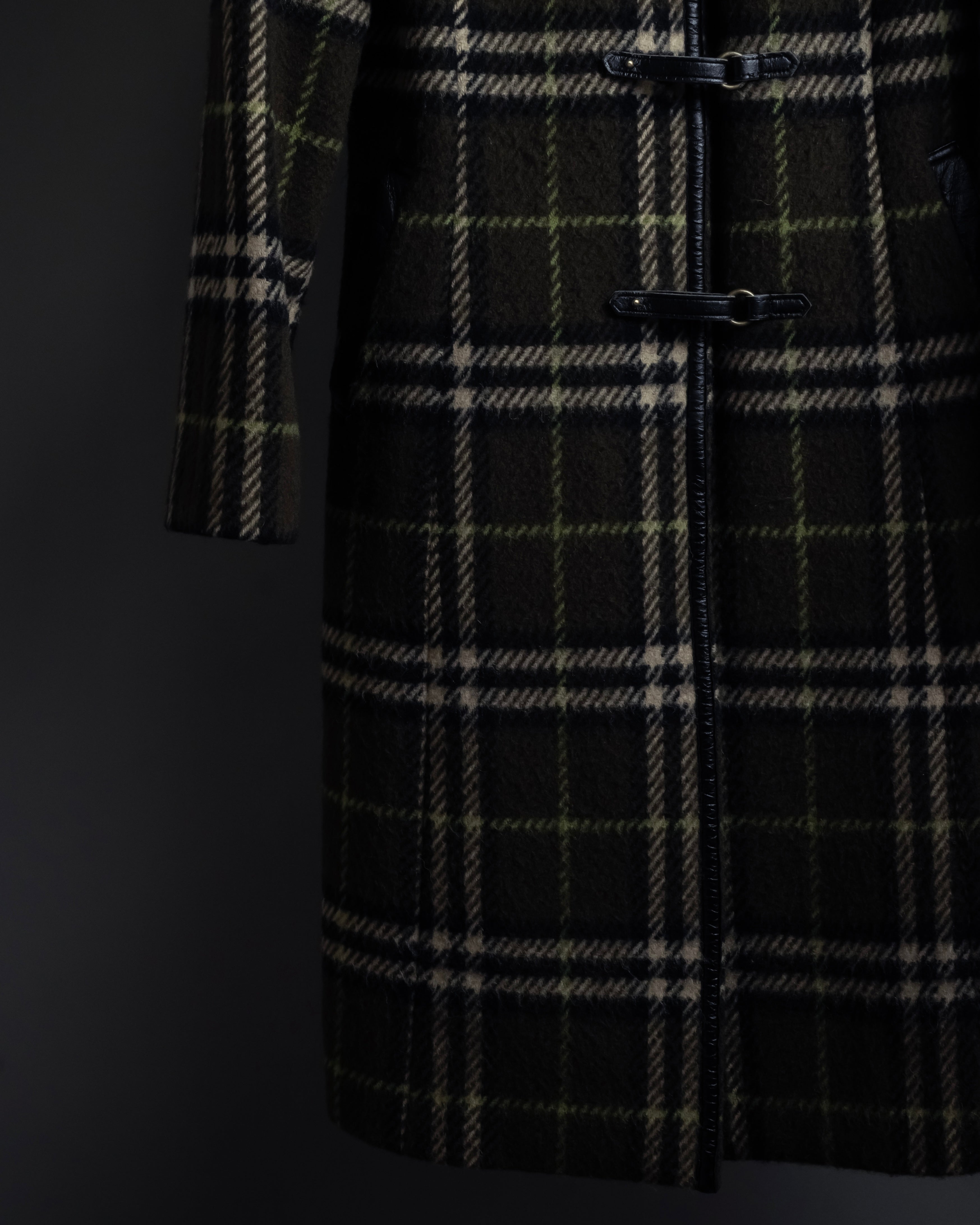 "BURBERRY" Leather switching design check tweed coat