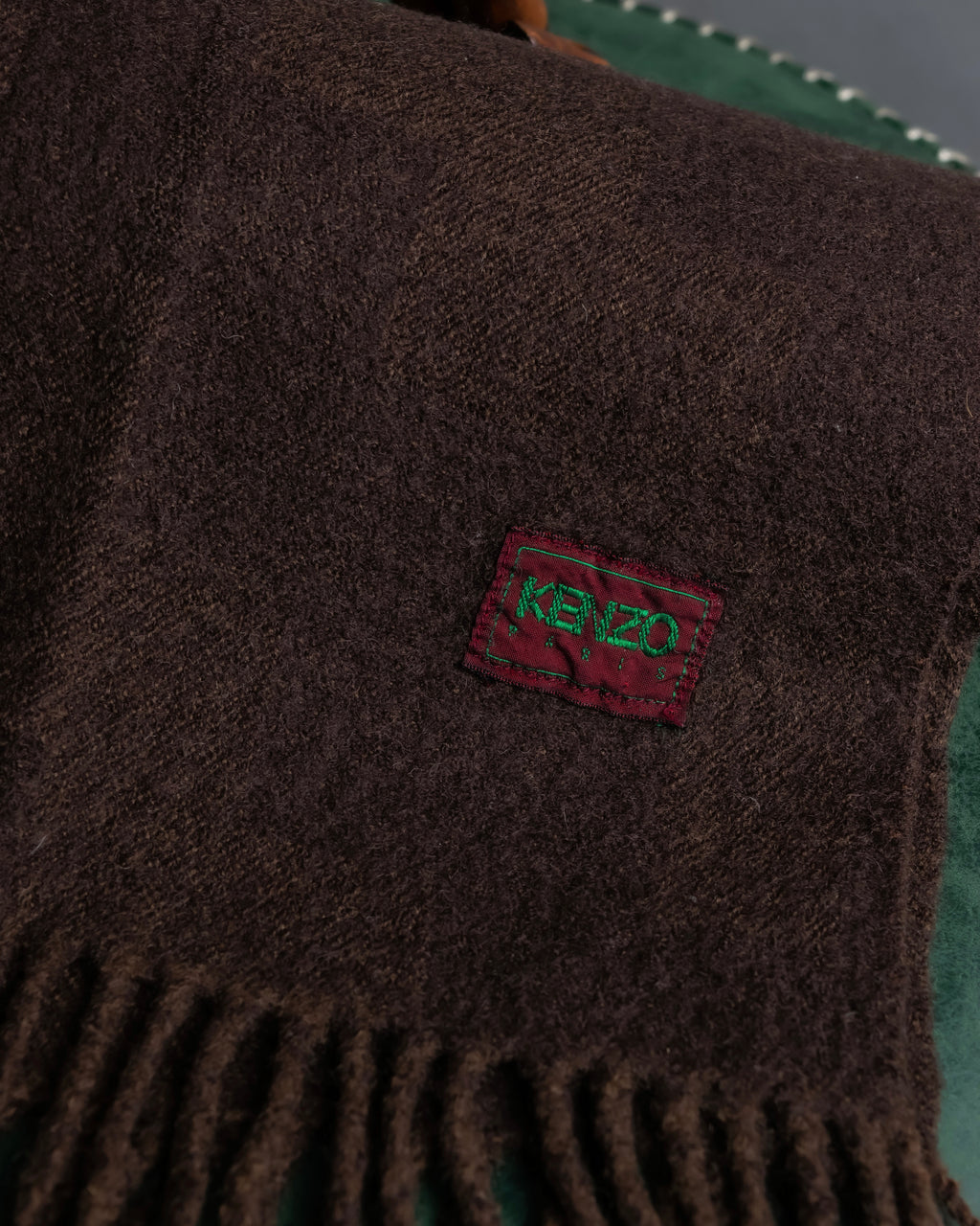 "KENZO" Chocolate brown color fringe muffler