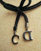 "Christian Dior" Ribbon charm leather cord choker necklace