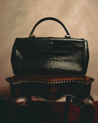 -SPECIAL- “Yves Saint Laurent” 80’s-90’s Crocodile embossed lace-up handbag