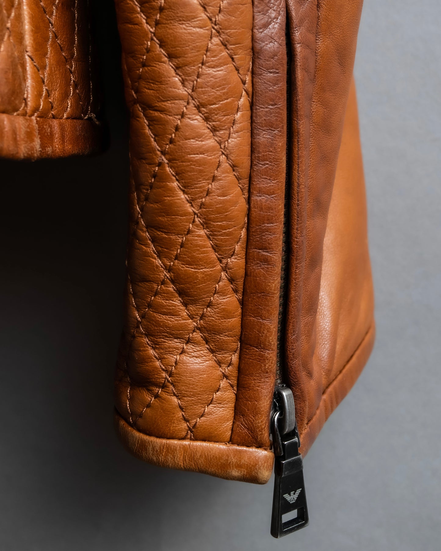 "EMPORIO ARMANI"  Quilted design brown color leather jacket