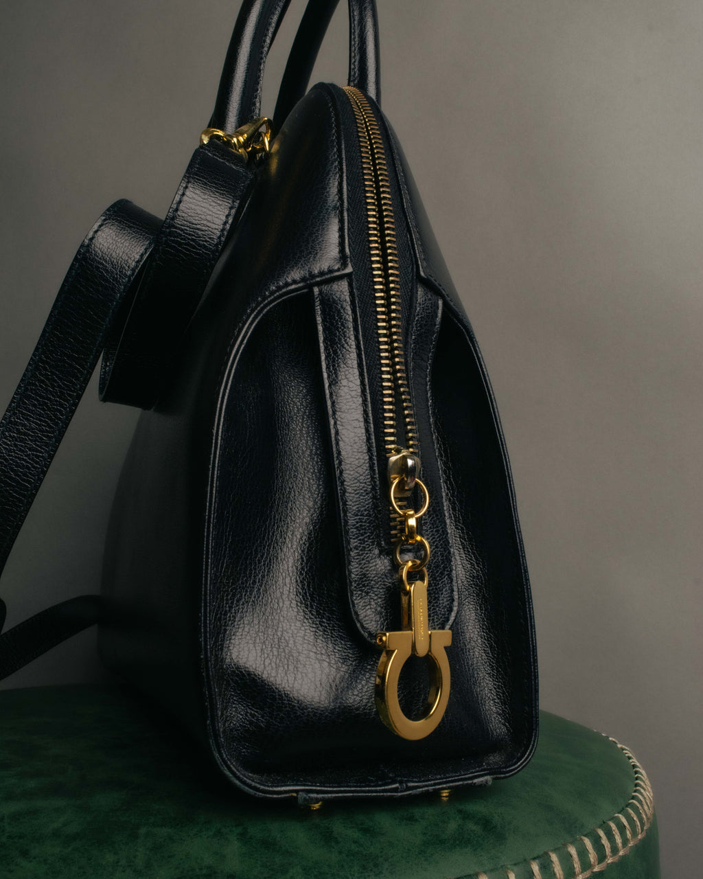 "Salvatore Ferragamo" 90's-00's Vintage iconic gancini pebbled leather dome top handle bag