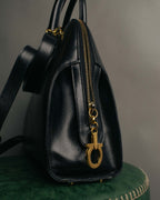 "Salvatore Ferragamo" 90's-00's Vintage iconic gancini pebbled leather dome top handle bag
