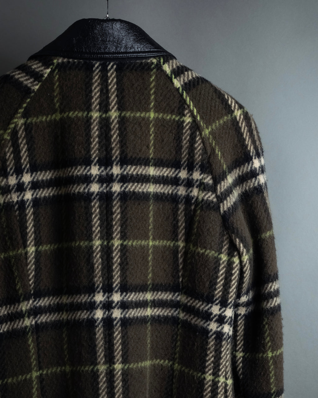 "BURBERRY" Leather switching design check tweed coat