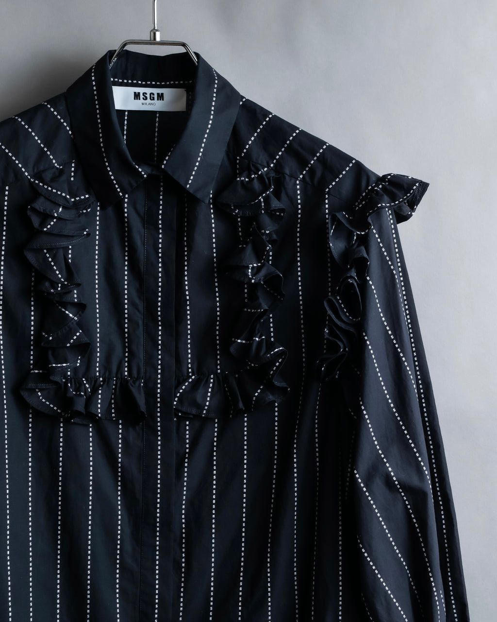 "MSGM" Frill design logo pinstripe pattern shirt