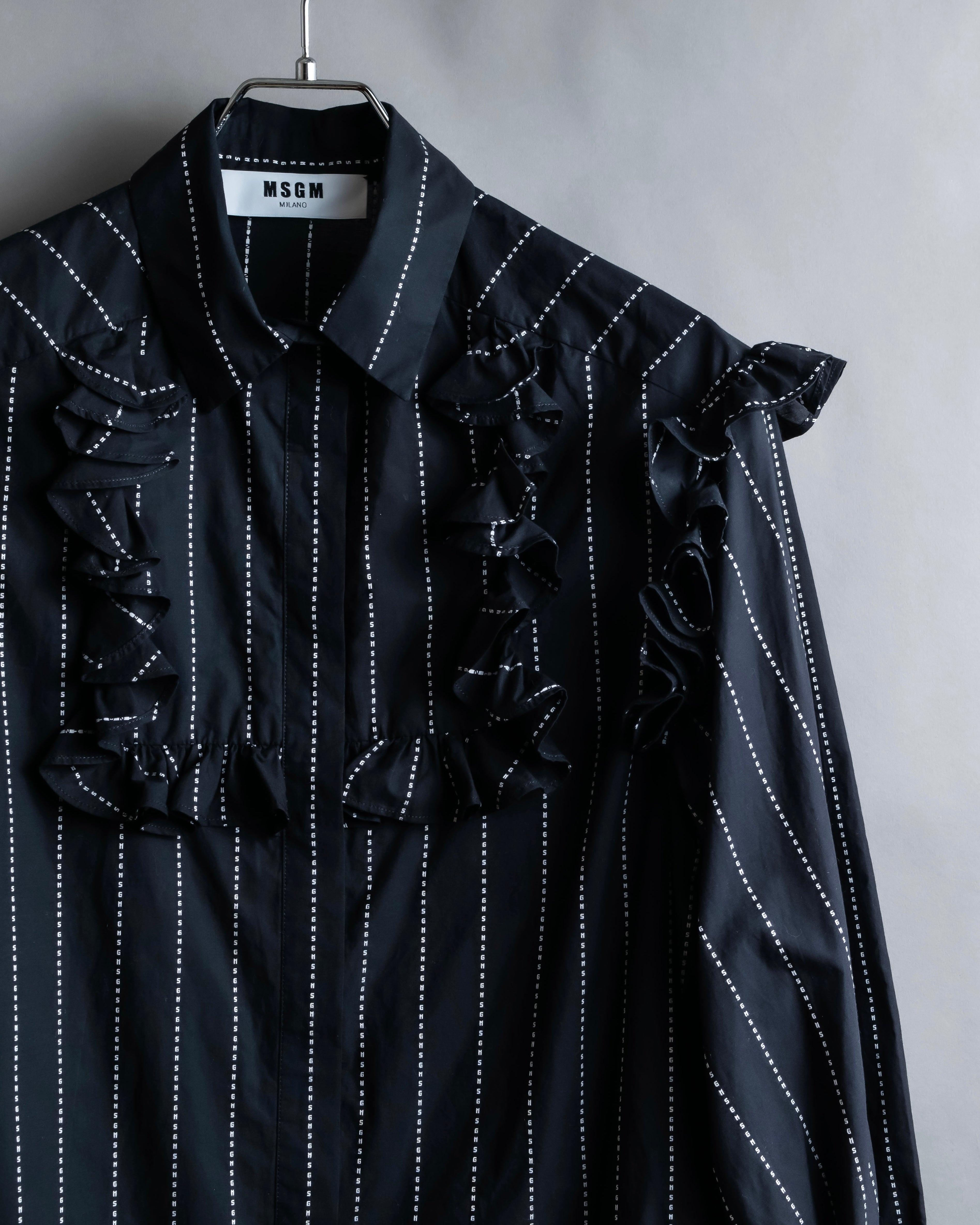"MSGM" Frill design logo pinstripe pattern shirt