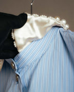 -SPECIAL- "GUCCI" 2010's-20's Pearl embellished detachable collar striped long shirt