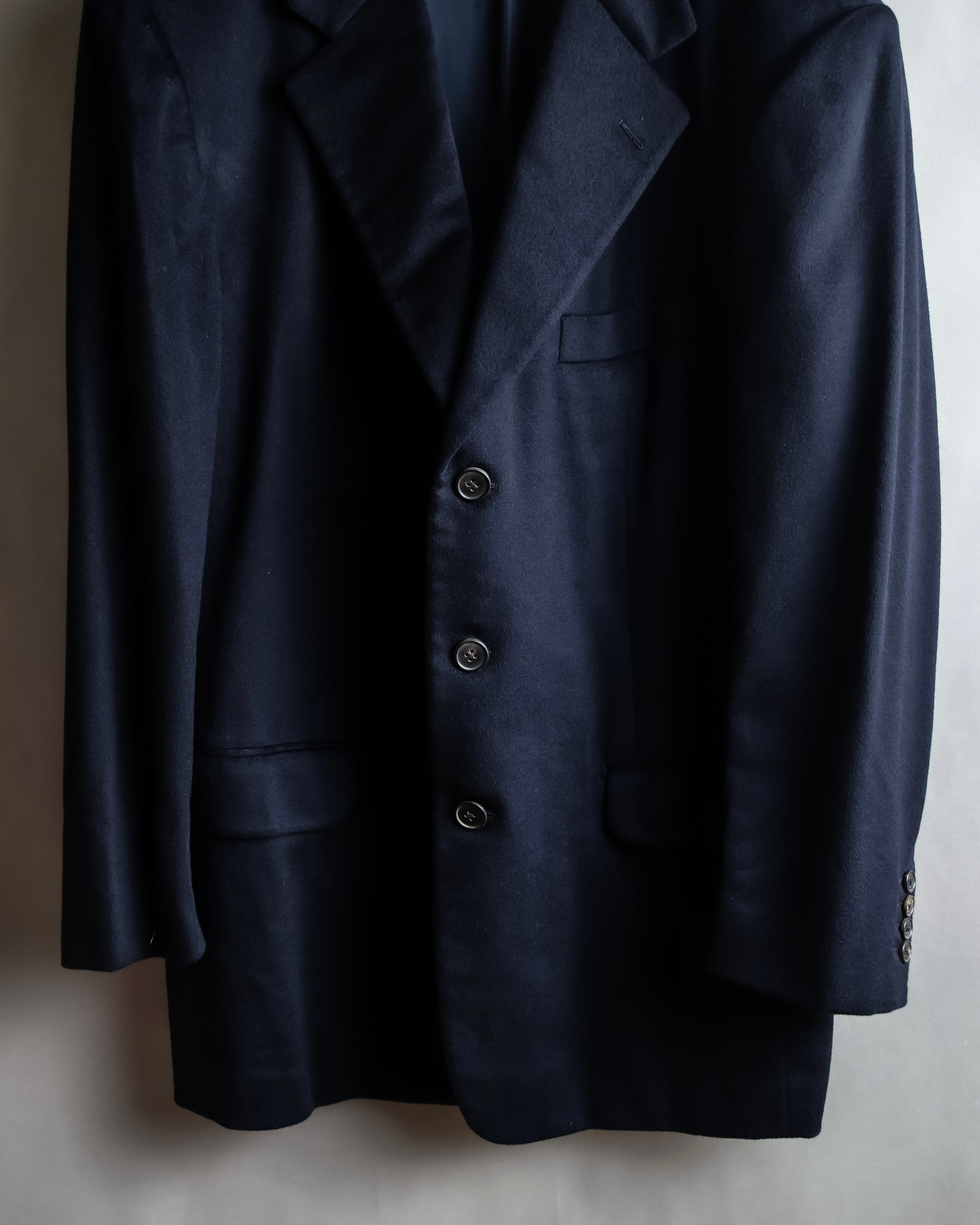 "HERMES" 90's Pure cashmere navy blue tailored jacket