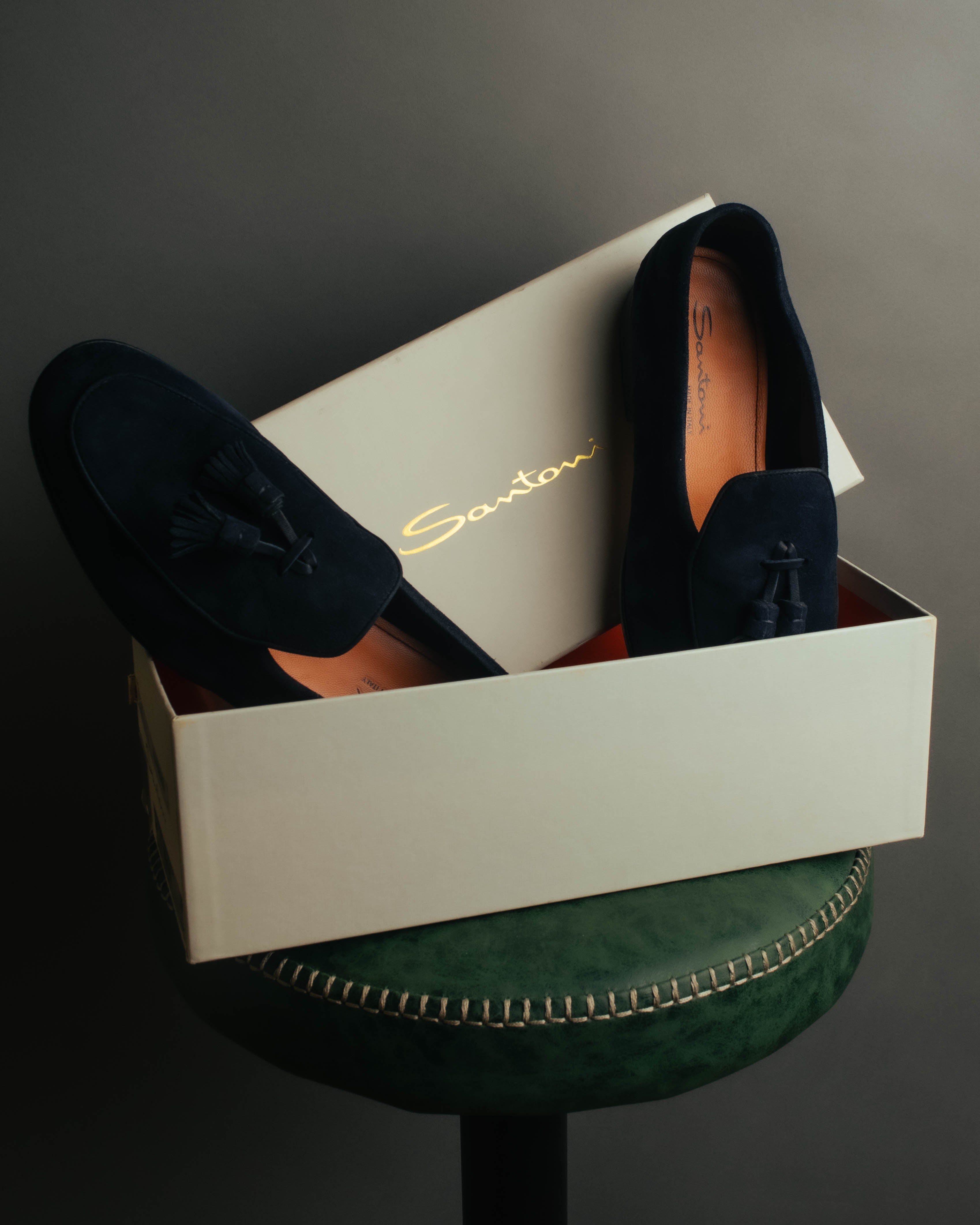 "Santoni" 2010's-2020's Elegant navy suede tassel loafers
