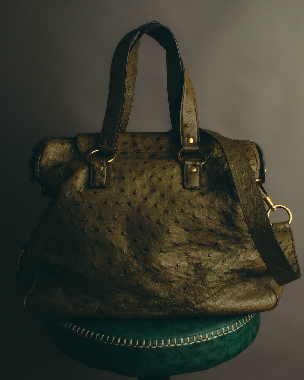 -SPECIAL- “YVES SAINT LAURENT” 00’s-10’s Ostrich leather top handle satchel