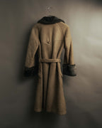 “LOEWE” 70’s-early 90’s Suede shearling belted long coat