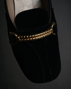 “GUCCI” 90’s-00’s Suede twist horsebit heeled loafers