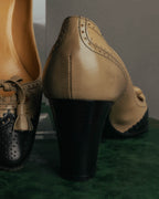 "HERMÈS" 80's-90's Classic bi-color leather tassel brogue pumps
