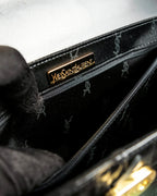 "YVES SAINT LAURENT" Whip stitch design crocodile foil stamped leather hand bag