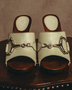 "GUCCI" 90's-00's Horsebit studded wood wedge mule sandals