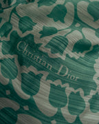 "Christian Dior" 85's-95's Vintage emerald tulip botanical silk shantung scarf