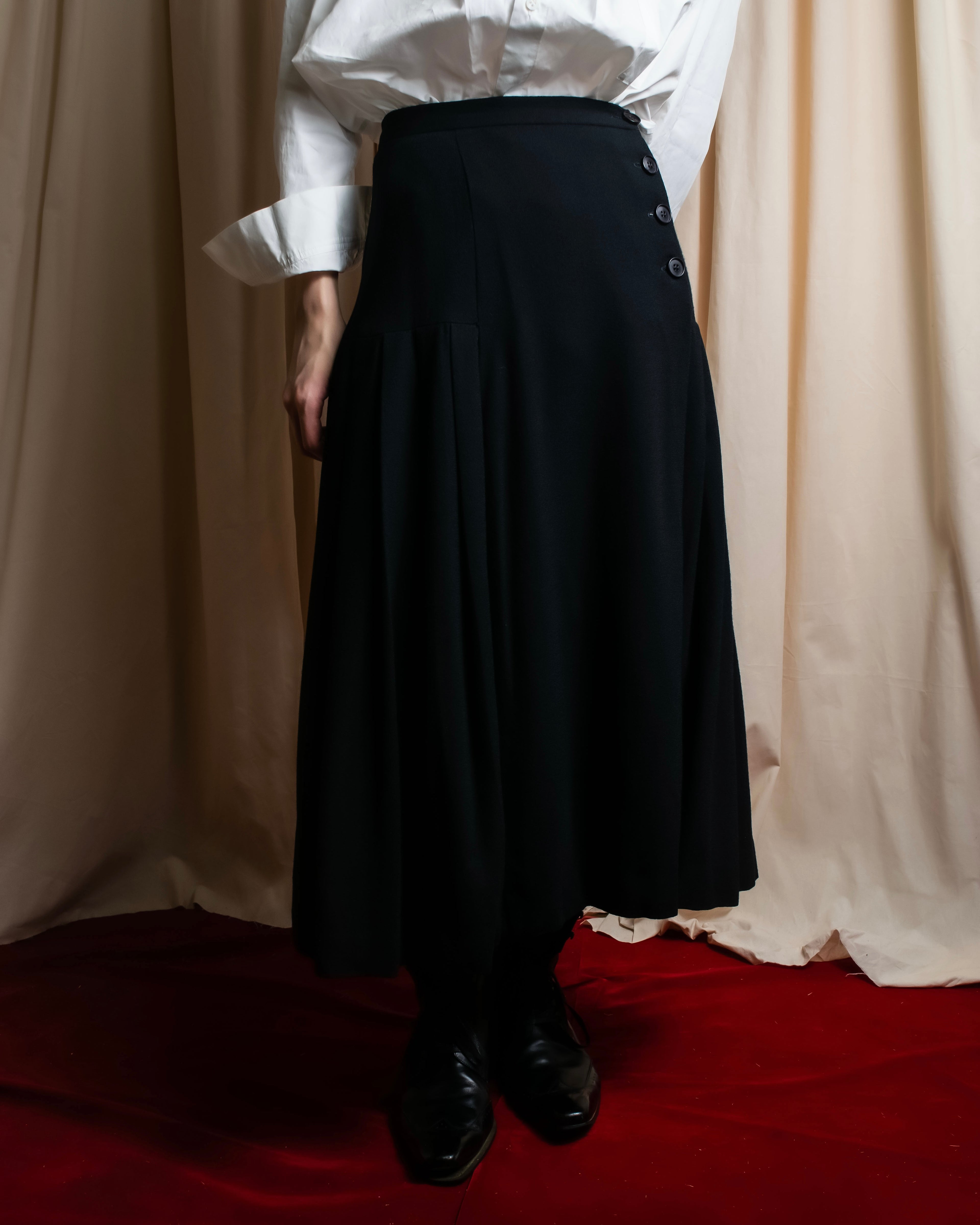 "Christian Dior" Wool draped pleated flared skirt