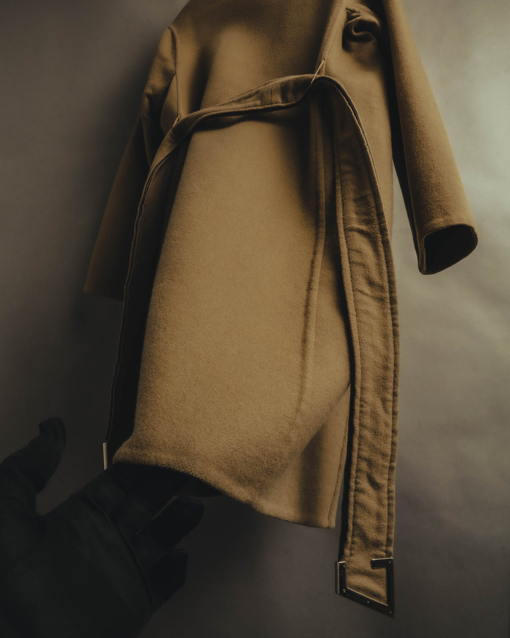 “GUCCI” 00’s-10’s Cashmere-blend leather-trimmed belted long coat