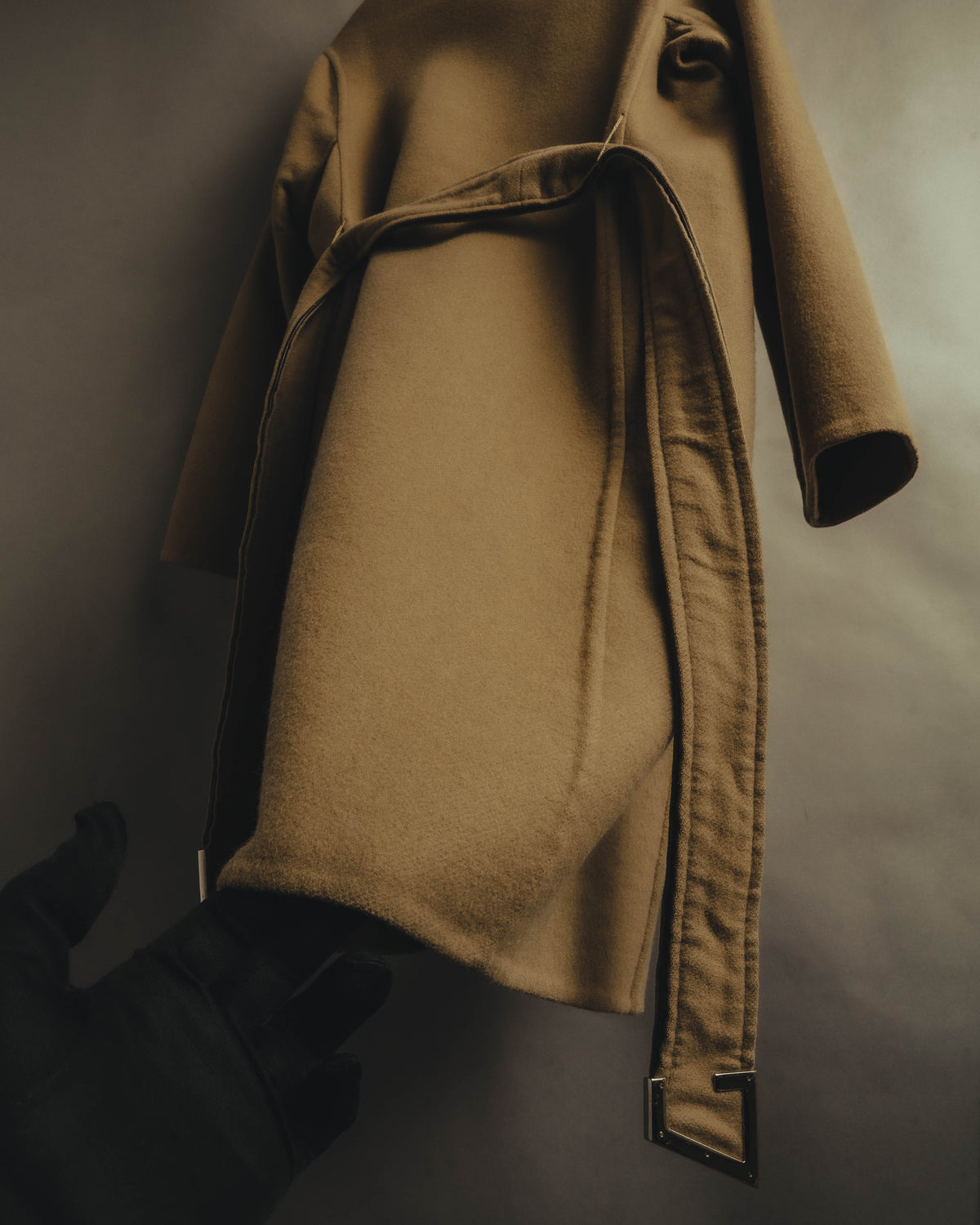 “GUCCI” 00’s-10’s Cashmere-blend leather-trimmed belted long coat