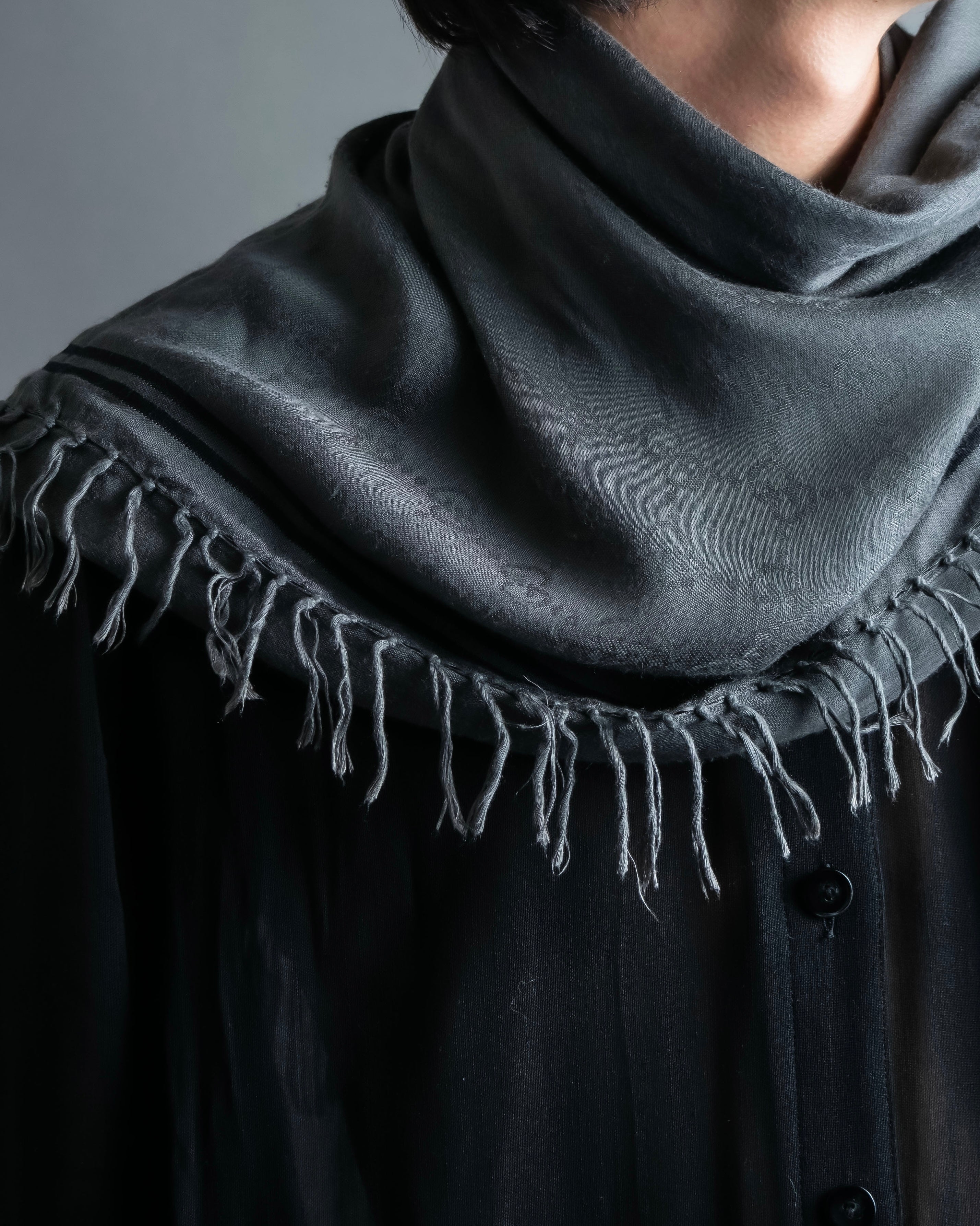 "GUCCI" GG pattern fringe detail scarf
